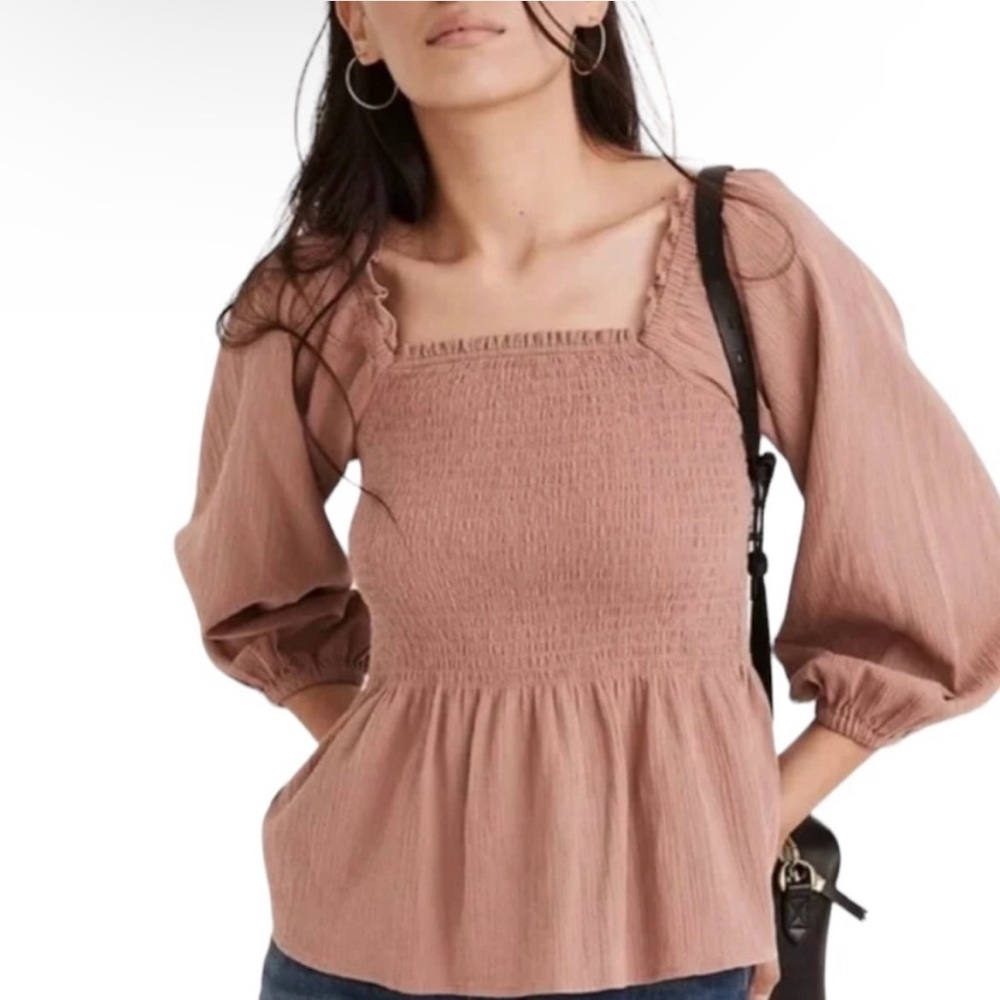 Madewell Pink Smocked Blouse